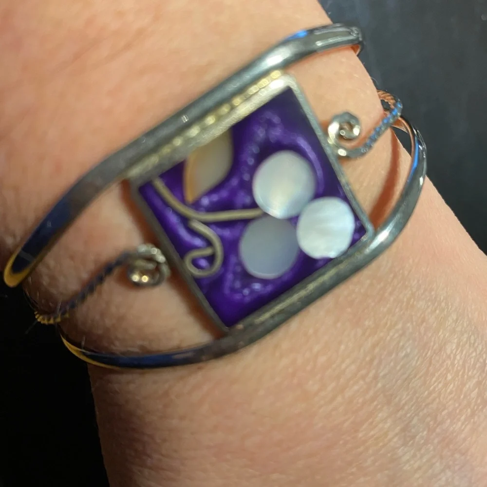 Mexico  Alpaca  Signed  Pearl  Flower  Adjustable Bracelet